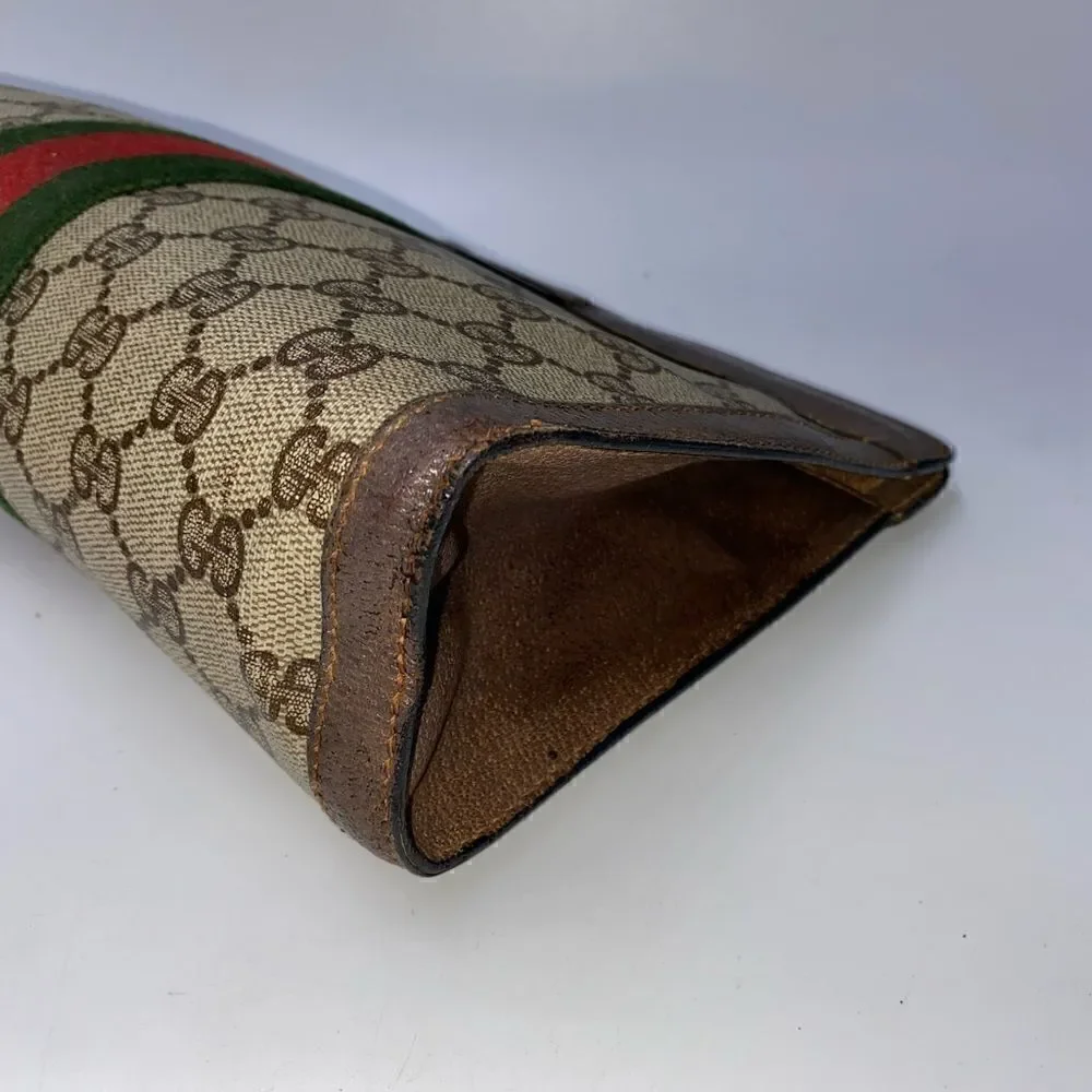 💎Gorgeous💎 Authentic GUCCI Web Sherry Line GG Logo Canvas/Leather Clut…